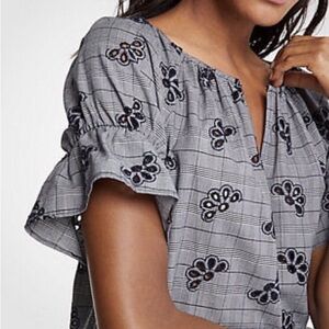 Ann Taylor Black and White Embroidered Blouse